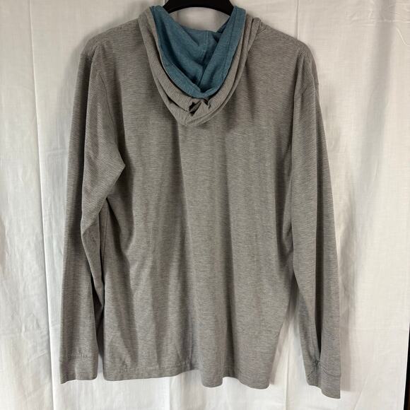 JOHNNIE-O  GUNNAR STRIPED HOODED SHIRT T-SHIRT Long Sleeve Large Gray - Picture 2 of 5